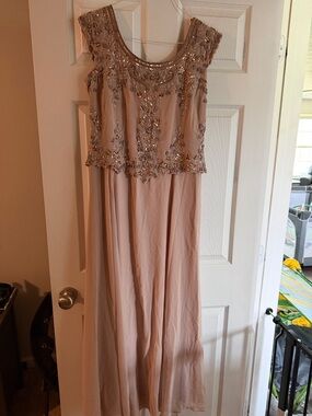 J Kara Blush Sequin Embellished Evening Dress